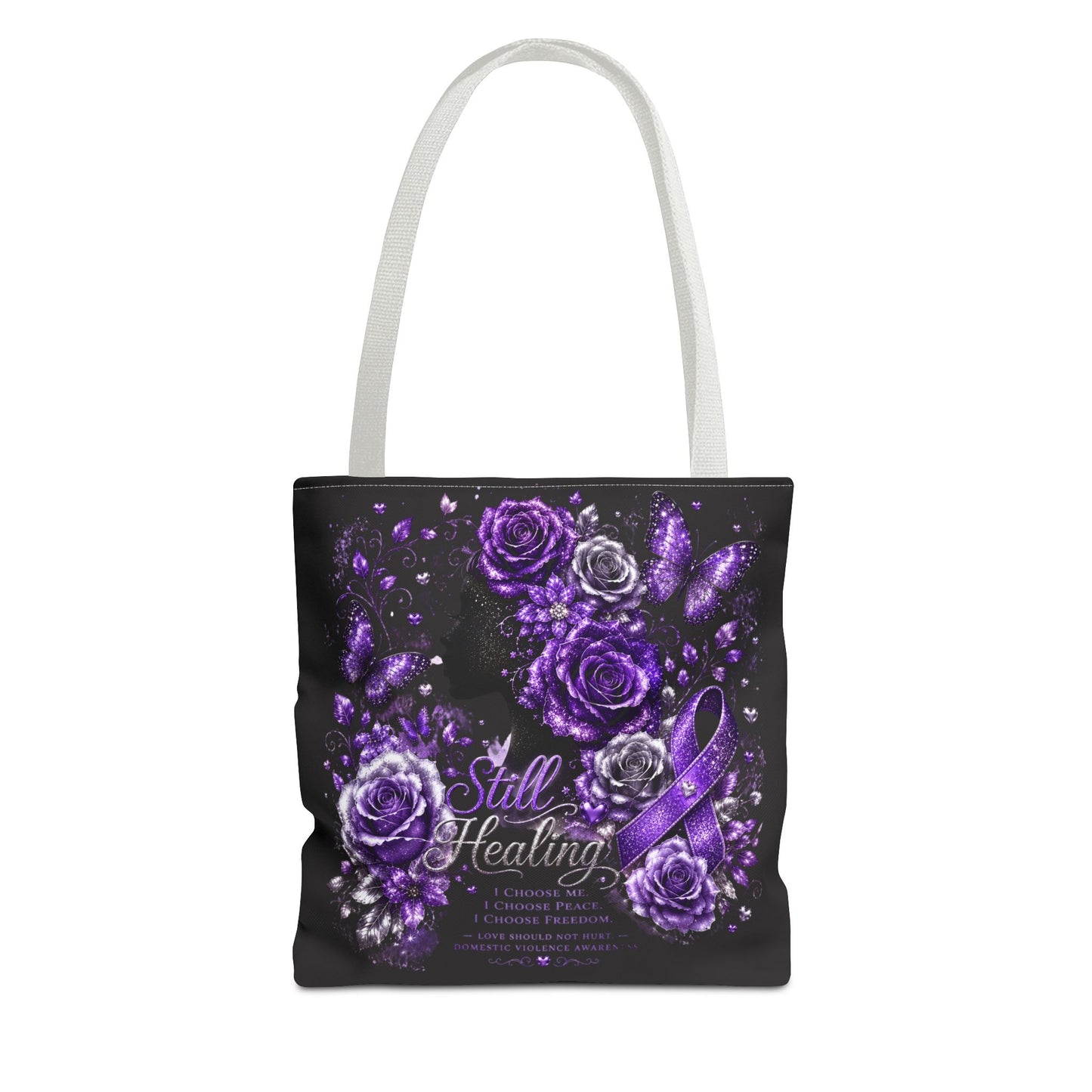 Purple Ribbon 'Still Healing' Floral Tote Bag